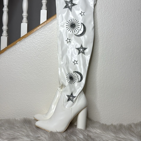 Celestial White Over the Knee Boots - Picture 1 of 5